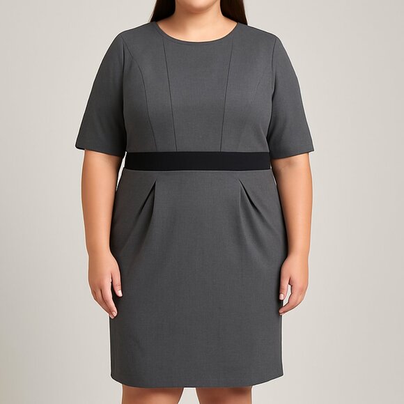Tara Jarmon Grey Short‎ Sleeve Pleated Sheath Knee Length Dress - Picture 1 of 9
